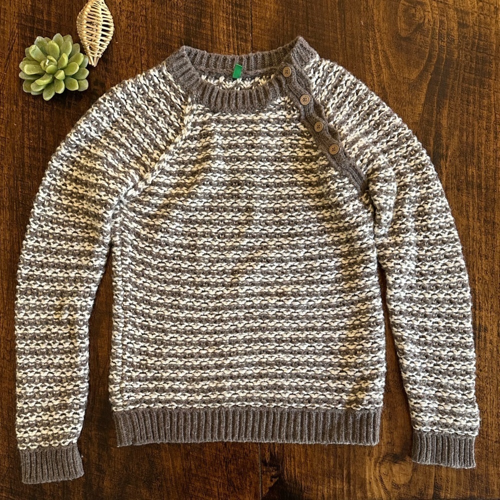 United Colors of Benetton | Vintage Striped Fisherman Wool Blend Sweater, Size S